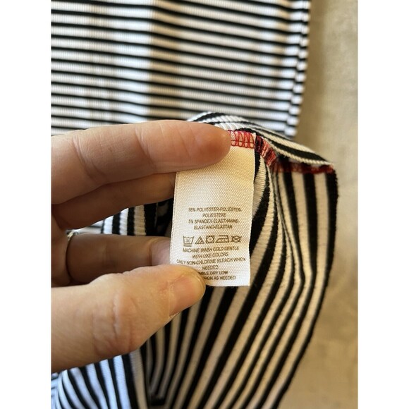 Free People Dress Women's L Midi Striped Black Long Sleeve Fitted Sheath - Picture 4 of 7